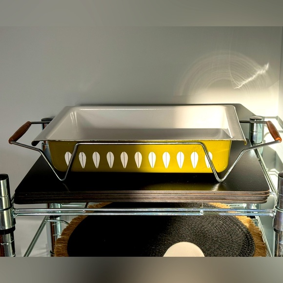 MCM Vintage Cathrineholm Lotus Casserole Baking Dish & Stand avocado green - Picture 2 of 14